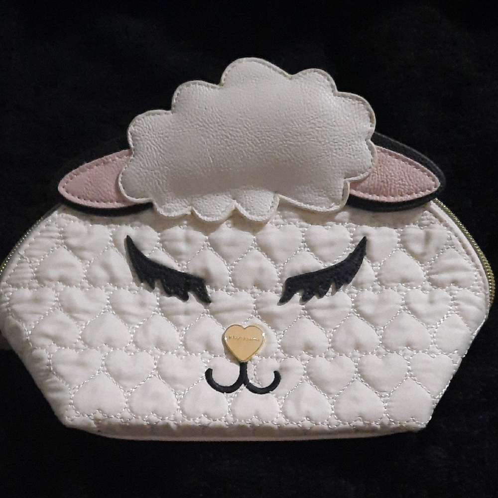 Betsey Johnson White Quilted Lamb Cosmetic Case